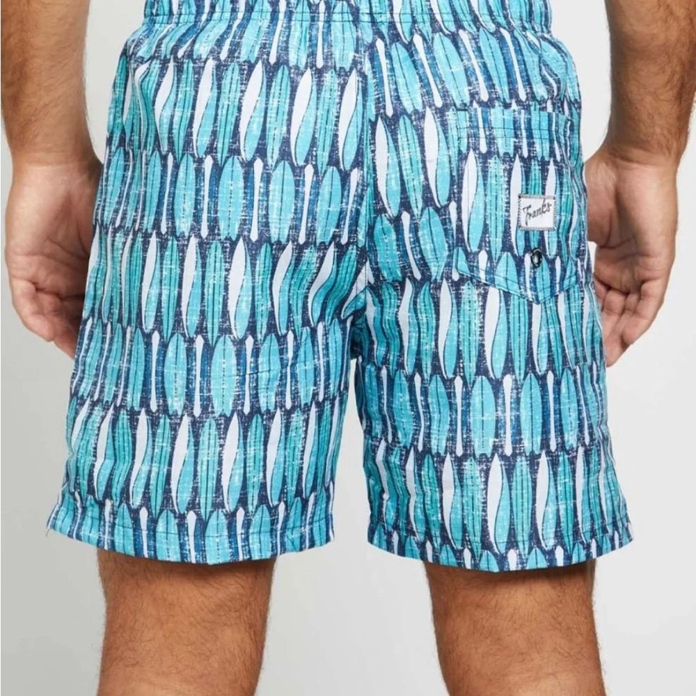 Franks Australia Swim Shorts Mens, Blue Green Longboard, Drawstring X-Large NWOT
